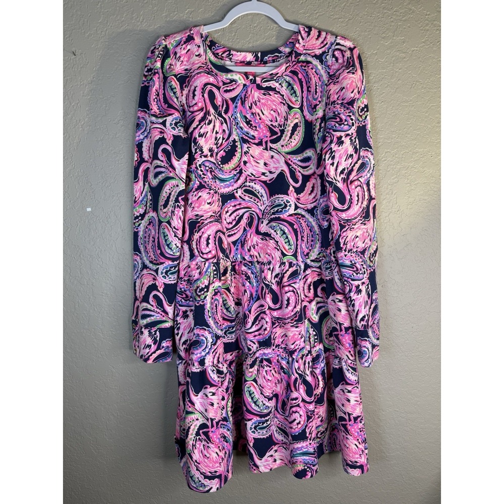 Lilly Pulitzer Arlette High Tide Navy Flock To The Top Dress Large